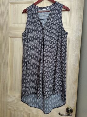 Lush Navy and White Sleeveless High-Low Dress